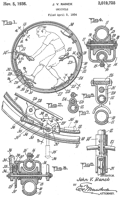 patent drawing for the j v ranck unicycle